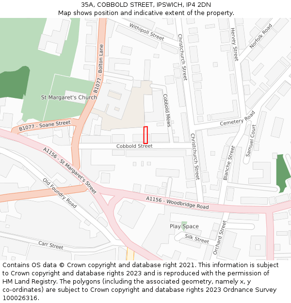 35A, COBBOLD STREET, IPSWICH, IP4 2DN: Location map and indicative extent of plot