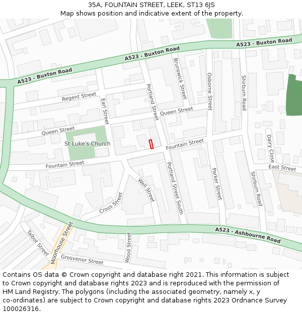 35A, FOUNTAIN STREET, LEEK, ST13 6JS: Location map and indicative extent of plot