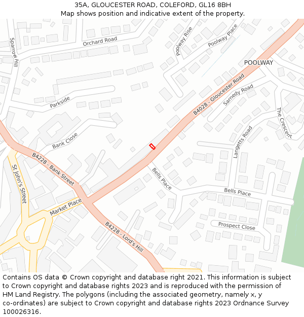 35A, GLOUCESTER ROAD, COLEFORD, GL16 8BH: Location map and indicative extent of plot