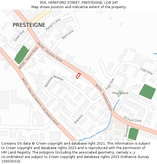 35A, HEREFORD STREET, PRESTEIGNE, LD8 2AT: Location map and indicative extent of plot
