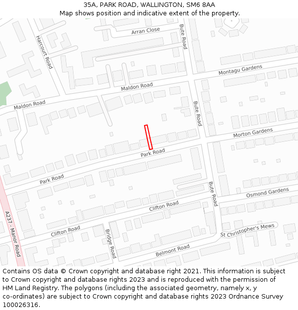 35A, PARK ROAD, WALLINGTON, SM6 8AA: Location map and indicative extent of plot