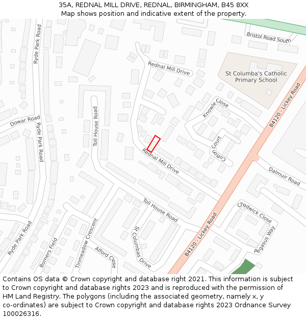 35A, REDNAL MILL DRIVE, REDNAL, BIRMINGHAM, B45 8XX: Location map and indicative extent of plot