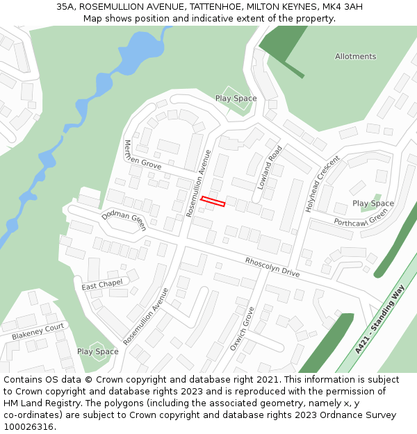 35A, ROSEMULLION AVENUE, TATTENHOE, MILTON KEYNES, MK4 3AH: Location map and indicative extent of plot