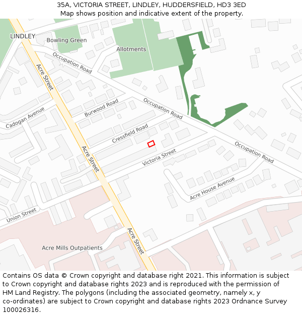 35A, VICTORIA STREET, LINDLEY, HUDDERSFIELD, HD3 3ED: Location map and indicative extent of plot
