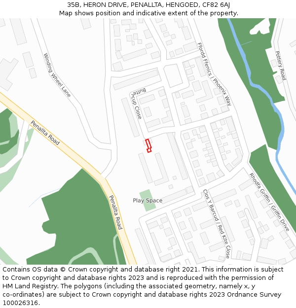 35B, HERON DRIVE, PENALLTA, HENGOED, CF82 6AJ: Location map and indicative extent of plot