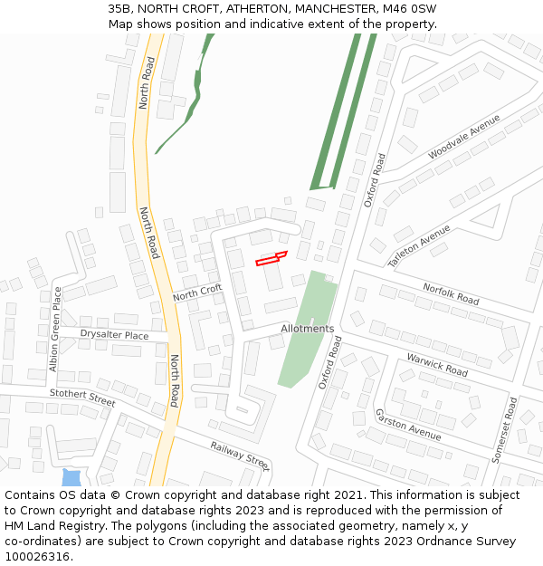 35B, NORTH CROFT, ATHERTON, MANCHESTER, M46 0SW: Location map and indicative extent of plot