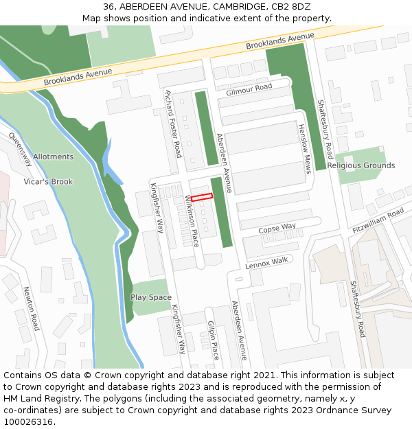 36, ABERDEEN AVENUE, CAMBRIDGE, CB2 8DZ: Location map and indicative extent of plot