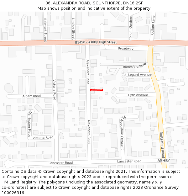 36, ALEXANDRA ROAD, SCUNTHORPE, DN16 2SF: Location map and indicative extent of plot
