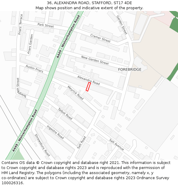 36, ALEXANDRA ROAD, STAFFORD, ST17 4DE: Location map and indicative extent of plot