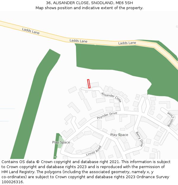 36, ALISANDER CLOSE, SNODLAND, ME6 5SH: Location map and indicative extent of plot