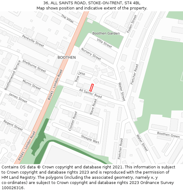 36, ALL SAINTS ROAD, STOKE-ON-TRENT, ST4 4BL: Location map and indicative extent of plot