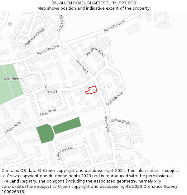 36, ALLEN ROAD, SHAFTESBURY, SP7 8GB: Location map and indicative extent of plot