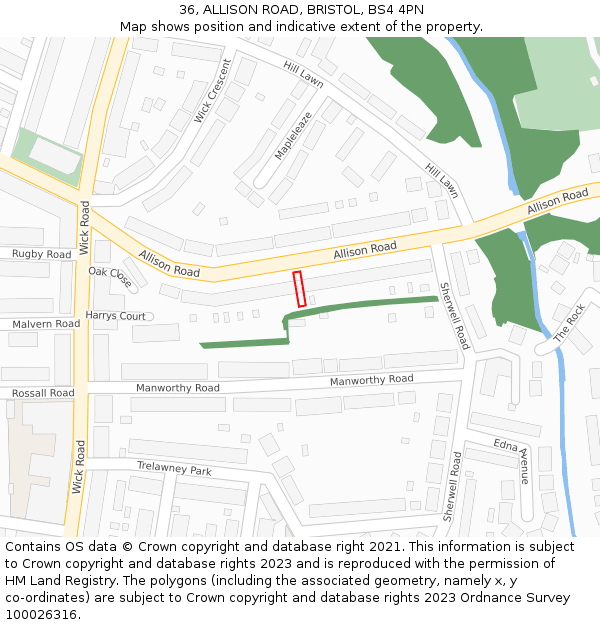 36, ALLISON ROAD, BRISTOL, BS4 4PN: Location map and indicative extent of plot