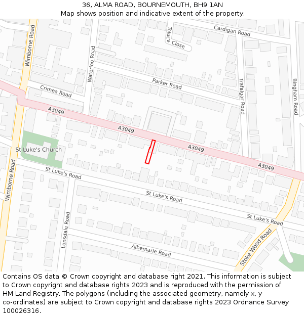 36, ALMA ROAD, BOURNEMOUTH, BH9 1AN: Location map and indicative extent of plot