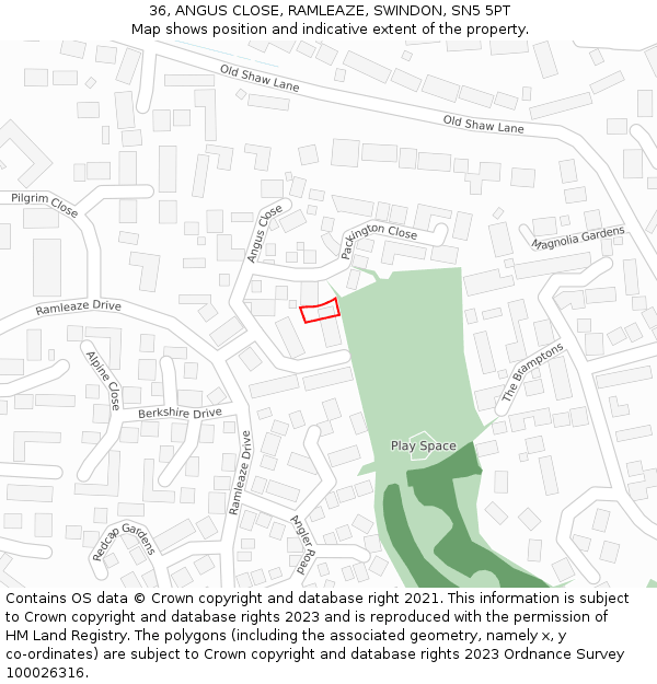 36, ANGUS CLOSE, RAMLEAZE, SWINDON, SN5 5PT: Location map and indicative extent of plot