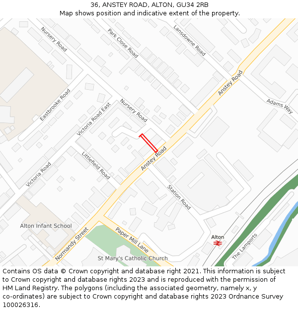36, ANSTEY ROAD, ALTON, GU34 2RB: Location map and indicative extent of plot