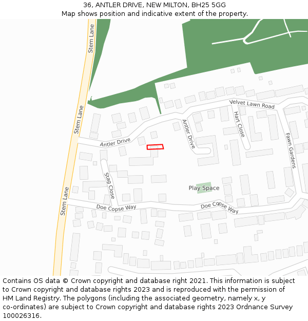 36, ANTLER DRIVE, NEW MILTON, BH25 5GG: Location map and indicative extent of plot