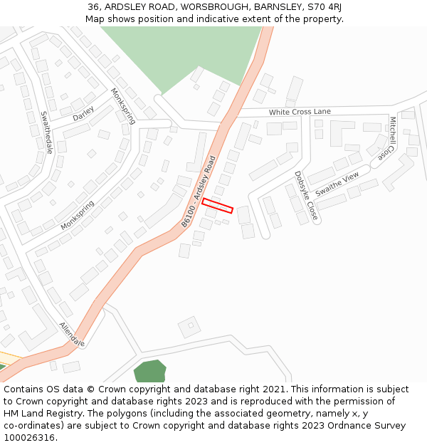 36, ARDSLEY ROAD, WORSBROUGH, BARNSLEY, S70 4RJ: Location map and indicative extent of plot