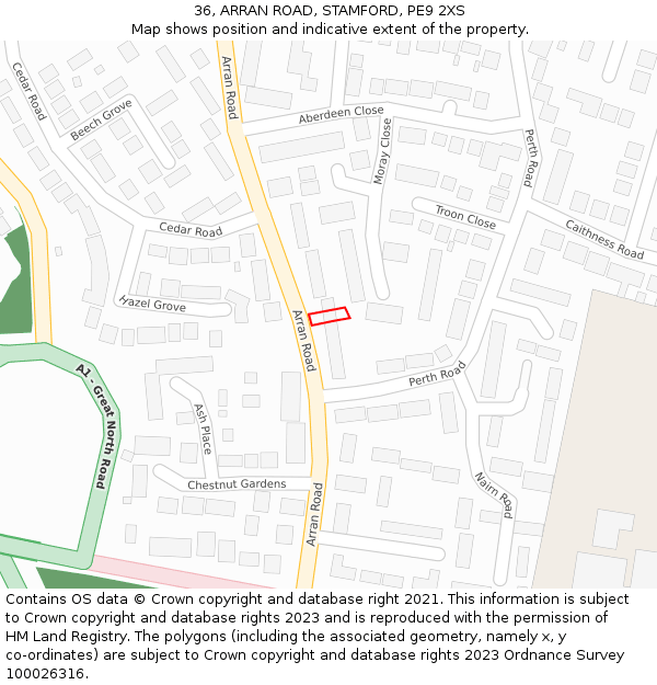 36, ARRAN ROAD, STAMFORD, PE9 2XS: Location map and indicative extent of plot