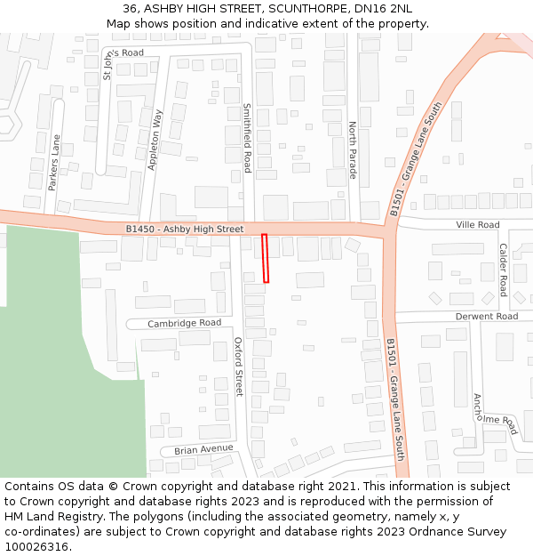 36, ASHBY HIGH STREET, SCUNTHORPE, DN16 2NL: Location map and indicative extent of plot