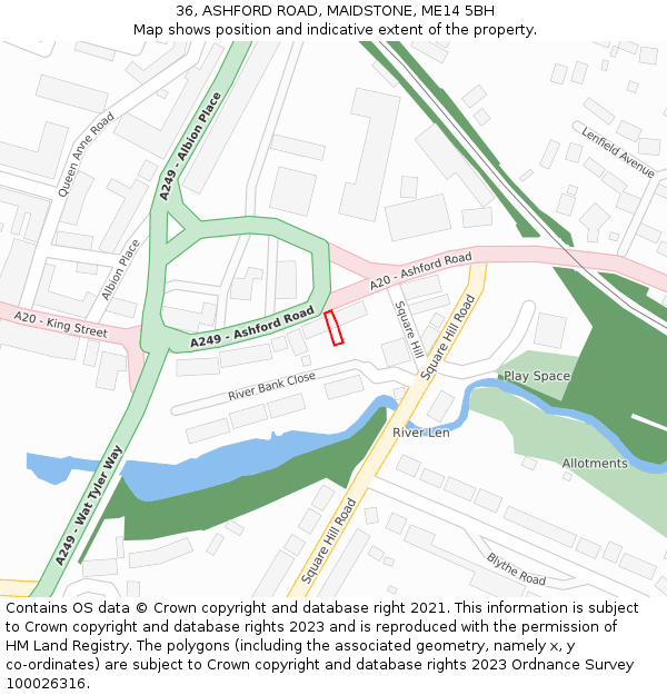 36, ASHFORD ROAD, MAIDSTONE, ME14 5BH: Location map and indicative extent of plot