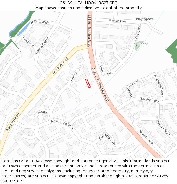 36, ASHLEA, HOOK, RG27 9RQ: Location map and indicative extent of plot