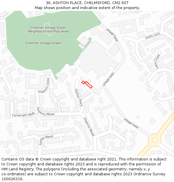 36, ASHTON PLACE, CHELMSFORD, CM2 6ST: Location map and indicative extent of plot