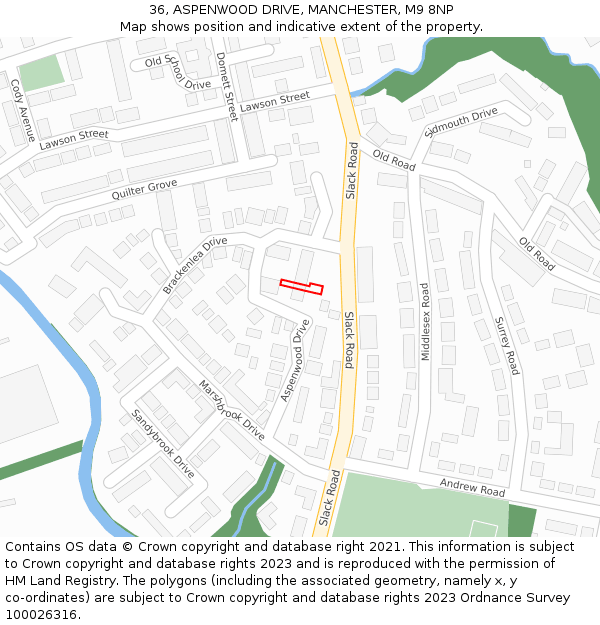 36, ASPENWOOD DRIVE, MANCHESTER, M9 8NP: Location map and indicative extent of plot