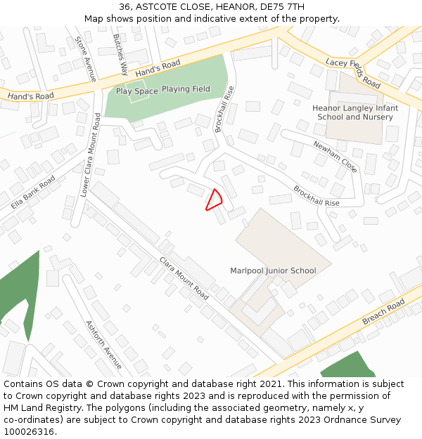 36, ASTCOTE CLOSE, HEANOR, DE75 7TH: Location map and indicative extent of plot