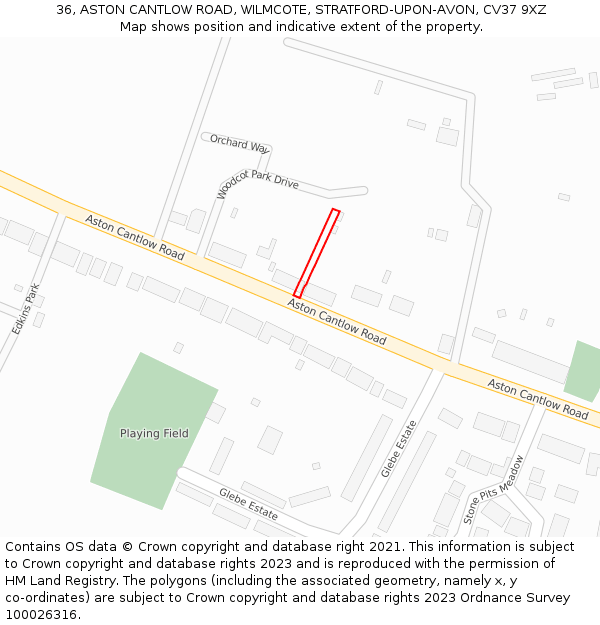 36, ASTON CANTLOW ROAD, WILMCOTE, STRATFORD-UPON-AVON, CV37 9XZ: Location map and indicative extent of plot
