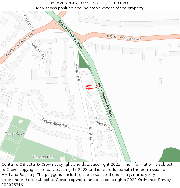 36, AVENBURY DRIVE, SOLIHULL, B91 2QZ: Location map and indicative extent of plot