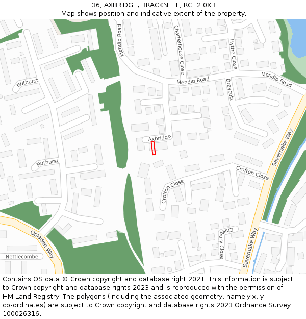 36, AXBRIDGE, BRACKNELL, RG12 0XB: Location map and indicative extent of plot