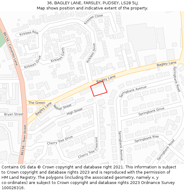 36, BAGLEY LANE, FARSLEY, PUDSEY, LS28 5LJ: Location map and indicative extent of plot