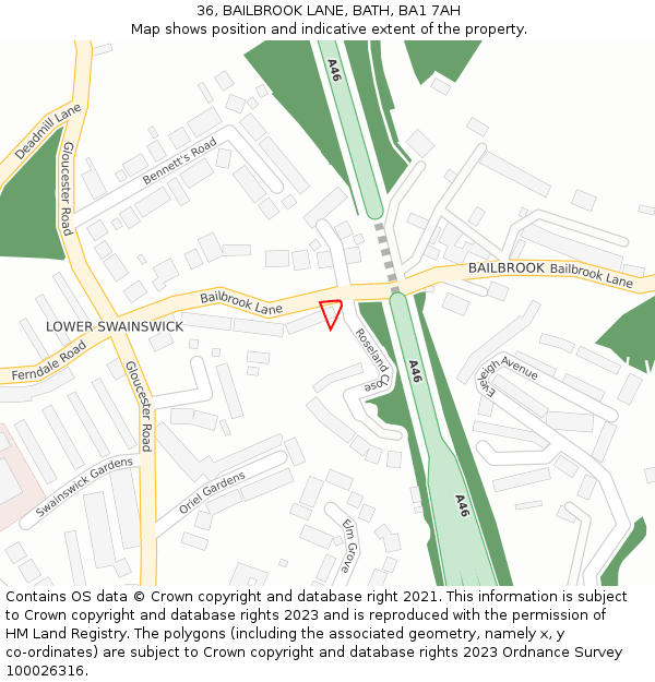 36, BAILBROOK LANE, BATH, BA1 7AH: Location map and indicative extent of plot