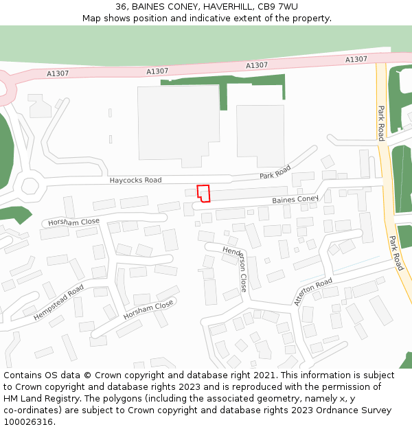 36, BAINES CONEY, HAVERHILL, CB9 7WU: Location map and indicative extent of plot