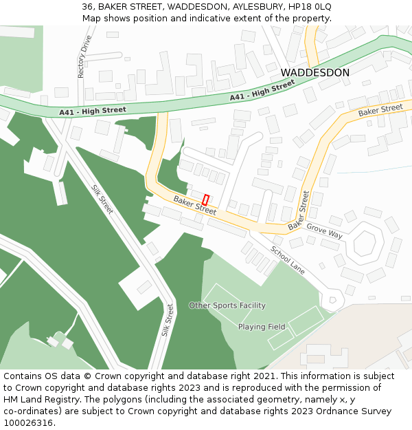 36, BAKER STREET, WADDESDON, AYLESBURY, HP18 0LQ: Location map and indicative extent of plot