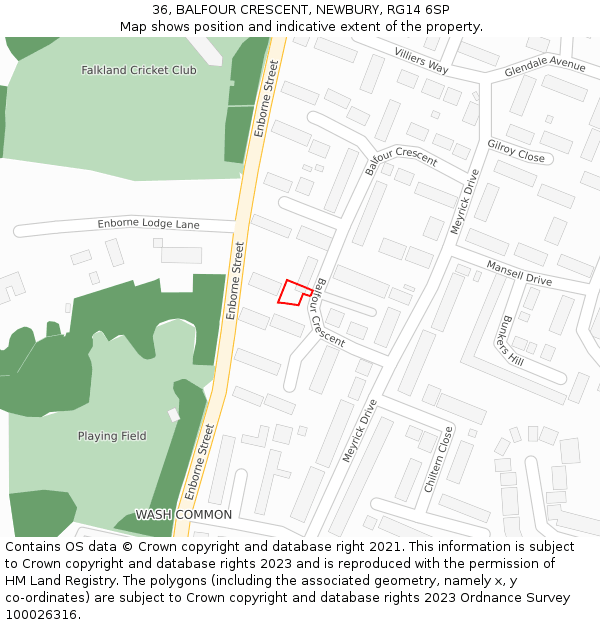 36, BALFOUR CRESCENT, NEWBURY, RG14 6SP: Location map and indicative extent of plot