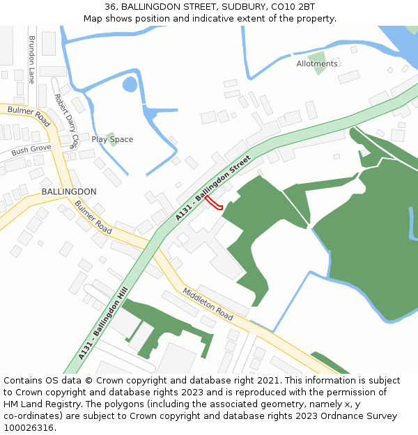 36, BALLINGDON STREET, SUDBURY, CO10 2BT: Location map and indicative extent of plot