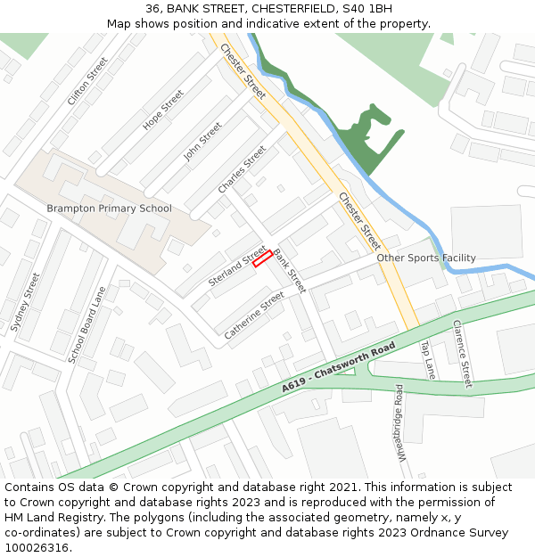 36, BANK STREET, CHESTERFIELD, S40 1BH: Location map and indicative extent of plot