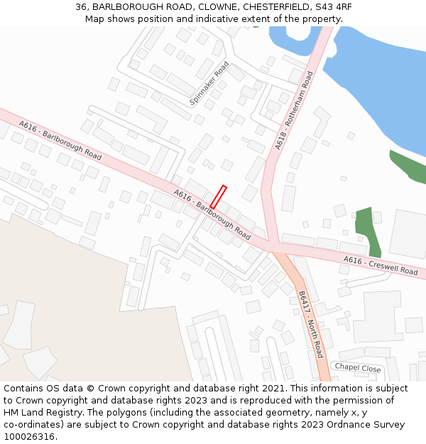 36, BARLBOROUGH ROAD, CLOWNE, CHESTERFIELD, S43 4RF: Location map and indicative extent of plot