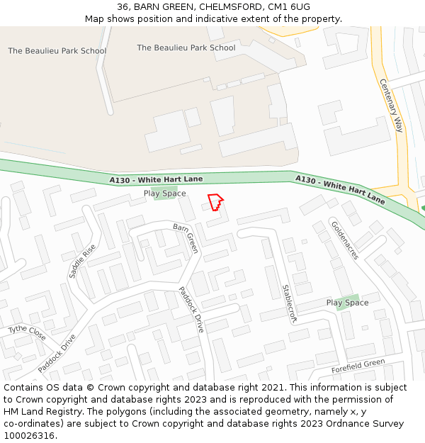 36, BARN GREEN, CHELMSFORD, CM1 6UG: Location map and indicative extent of plot