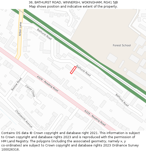 36, BATHURST ROAD, WINNERSH, WOKINGHAM, RG41 5JB: Location map and indicative extent of plot
