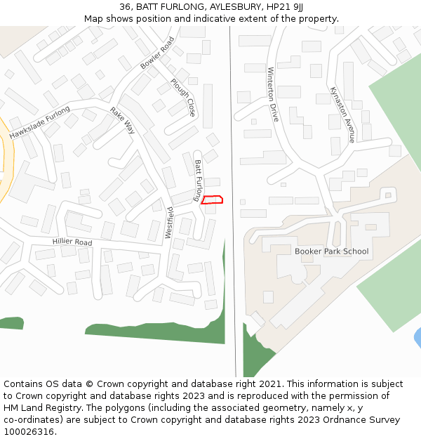 36, BATT FURLONG, AYLESBURY, HP21 9JJ: Location map and indicative extent of plot