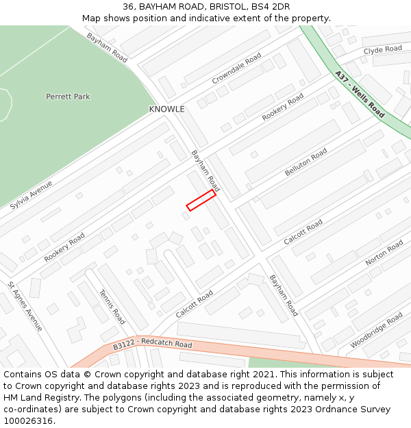 36, BAYHAM ROAD, BRISTOL, BS4 2DR: Location map and indicative extent of plot
