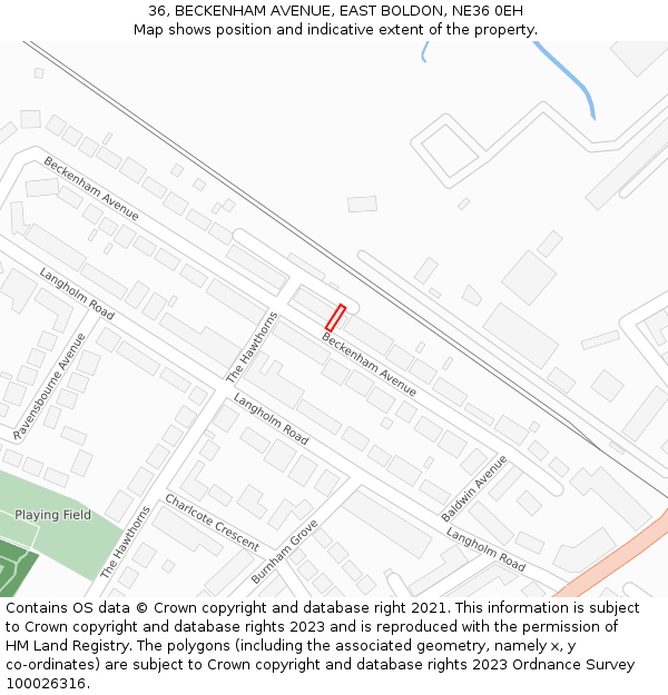 36, BECKENHAM AVENUE, EAST BOLDON, NE36 0EH: Location map and indicative extent of plot