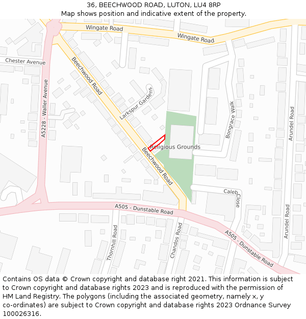 36, BEECHWOOD ROAD, LUTON, LU4 8RP: Location map and indicative extent of plot
