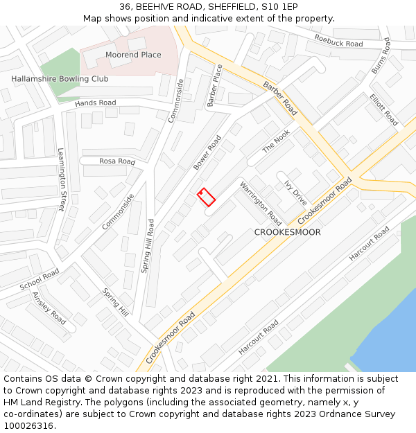 36, BEEHIVE ROAD, SHEFFIELD, S10 1EP: Location map and indicative extent of plot
