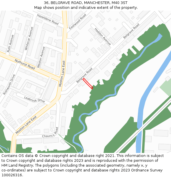 36, BELGRAVE ROAD, MANCHESTER, M40 3ST: Location map and indicative extent of plot