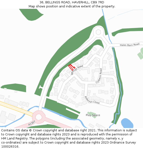 36, BELLINGS ROAD, HAVERHILL, CB9 7RD: Location map and indicative extent of plot