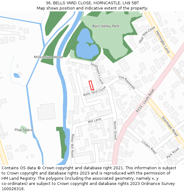 36, BELLS YARD CLOSE, HORNCASTLE, LN9 5BT: Location map and indicative extent of plot